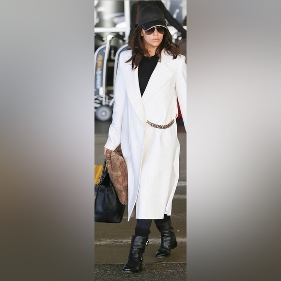new Victoria Beckham White Wool + Silk Chain Coat - Picture 3 of 7
